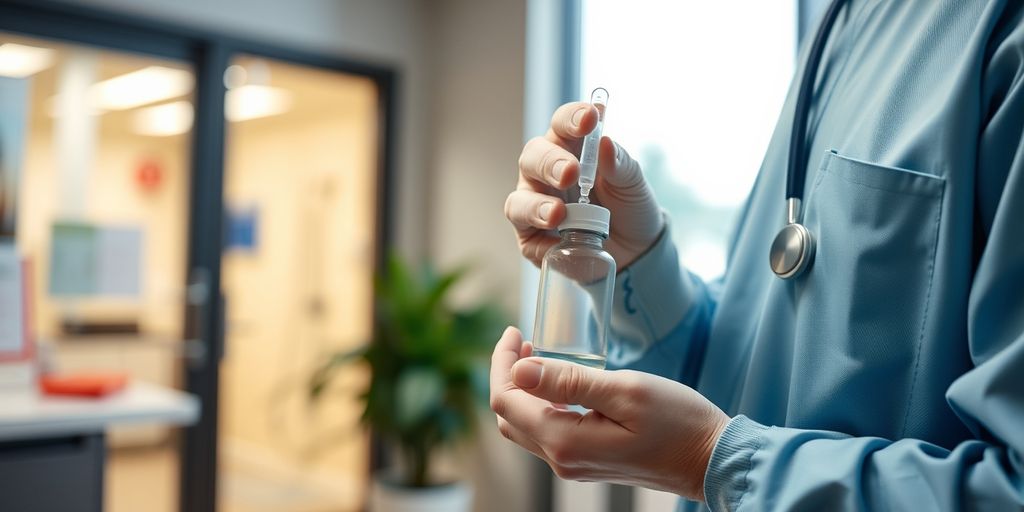 Lege med vaksinesprøyte i klinikk